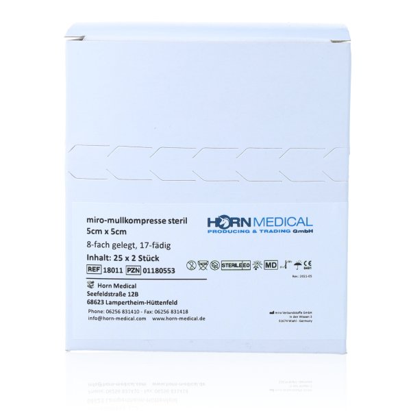 Horn Medical Mullkompressen 5x5cm steril weiß 25x 2Stk